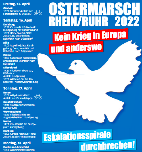 Abbildung einer Friedenstaube, erste Seite des Flyers