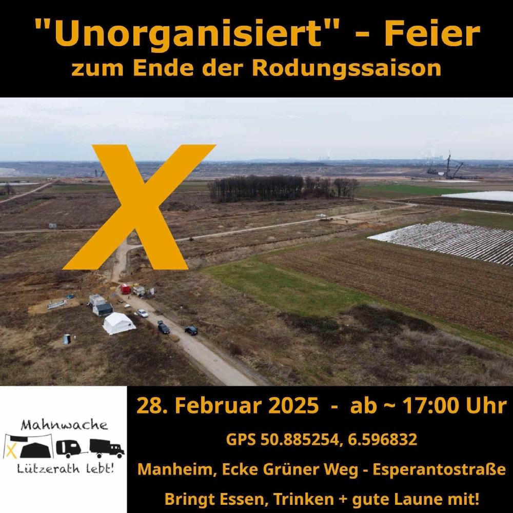 Drohnenaufnahme von Manheim, wo Felder, Wald und der Tagebau sichtbar ist. Ein großes gelbe Kreuz ist noch sichtbar.