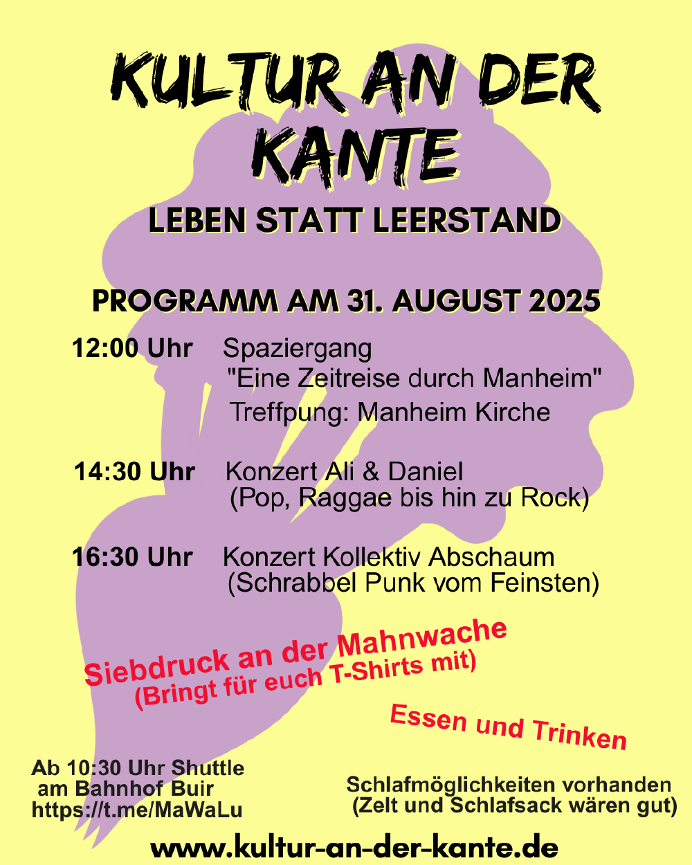 Auf dem Bild ist rechts eine Kirche und daneben sind Menschen mit Fahnen.